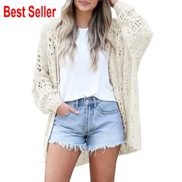 Crochet Cardigan Sweater Oversized Boho Chic Open Front Kimono Lightweight